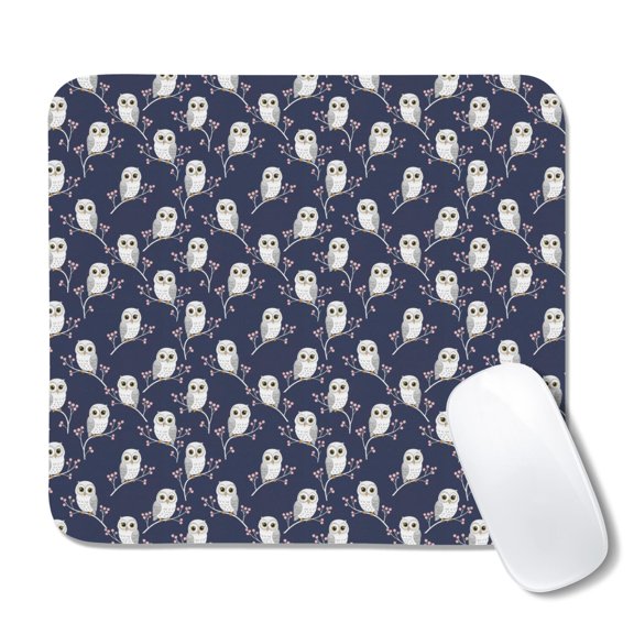 20x22.5cm Mouse Pad, Non-Slip Waterproof Rubber Base, Smooth Precise Desk Mat,Owl Floral Branch Dark Blue Pattern