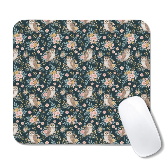 20x22.5cm Mouse Pad, Non-Slip Waterproof Rubber Base, Smooth Precise Desk Mat,Owl Floral Light Dark Teal Pattern