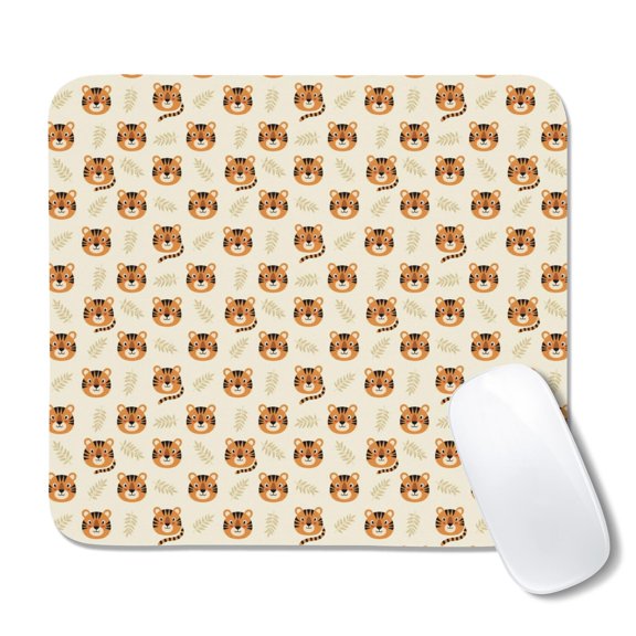 20x22.5cm Mouse Pad, Non-Slip Waterproof Rubber Base, Smooth Precise Desk Mat,Tiger Floral Head Beige Pattern