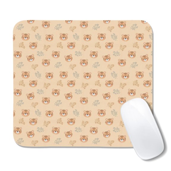 20x22.5cm Mouse Pad, Non-Slip Waterproof Rubber Base, Smooth Precise Desk Mat,Tiger Leaf Head Beige Pattern