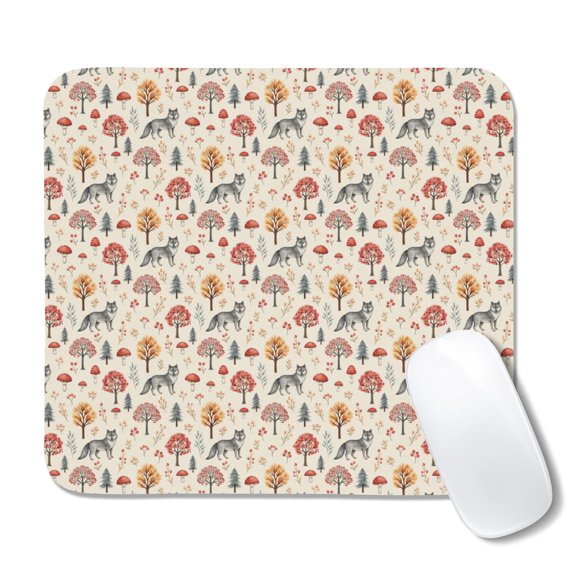 20x22.5cm Mouse Pad, Non-Slip Waterproof Rubber Base, Smooth Precise Desk Mat,Wolf Autumn Forest Beige Pattern
