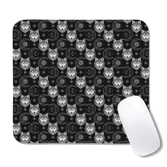 20x22.5cm Mouse Pad, Non-Slip Waterproof Rubber Base, Smooth Precise Desk Mat,Wolf Occult Moon Black Pattern