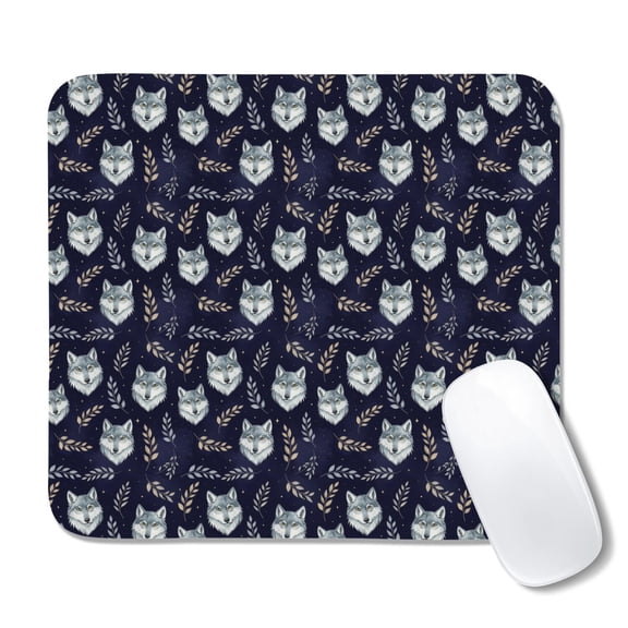 20x22.5cm Mouse Pad, Non-Slip Waterproof Rubber Base, Smooth Precise Desk Mat,Wolf Portrait Floral Dark Blue Pattern