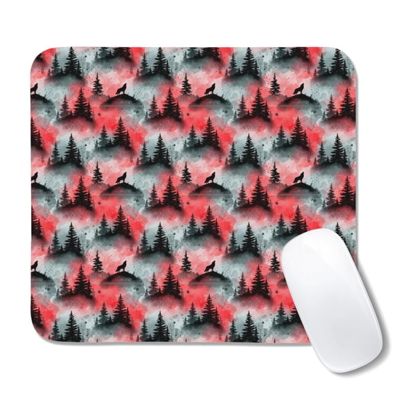 20x22.5cm Mouse Pad, Non-Slip Waterproof Rubber Base, Smooth Precise Desk Mat,Wolf Watercolor Forest Red Pattern
