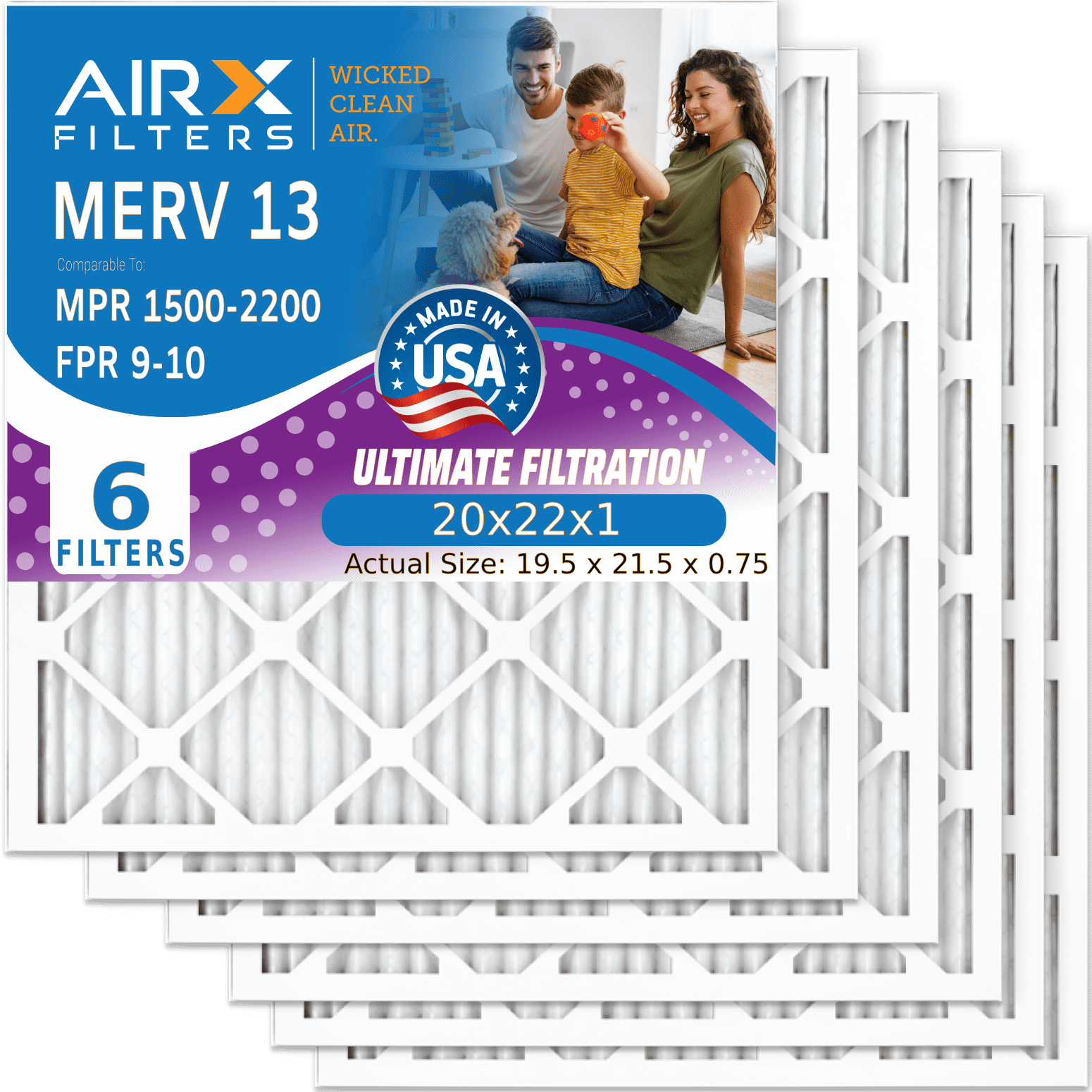 20x22x1 Air Filter MERV 13 Comparable to MPR 1500 - 2200 & FPR 9 ...