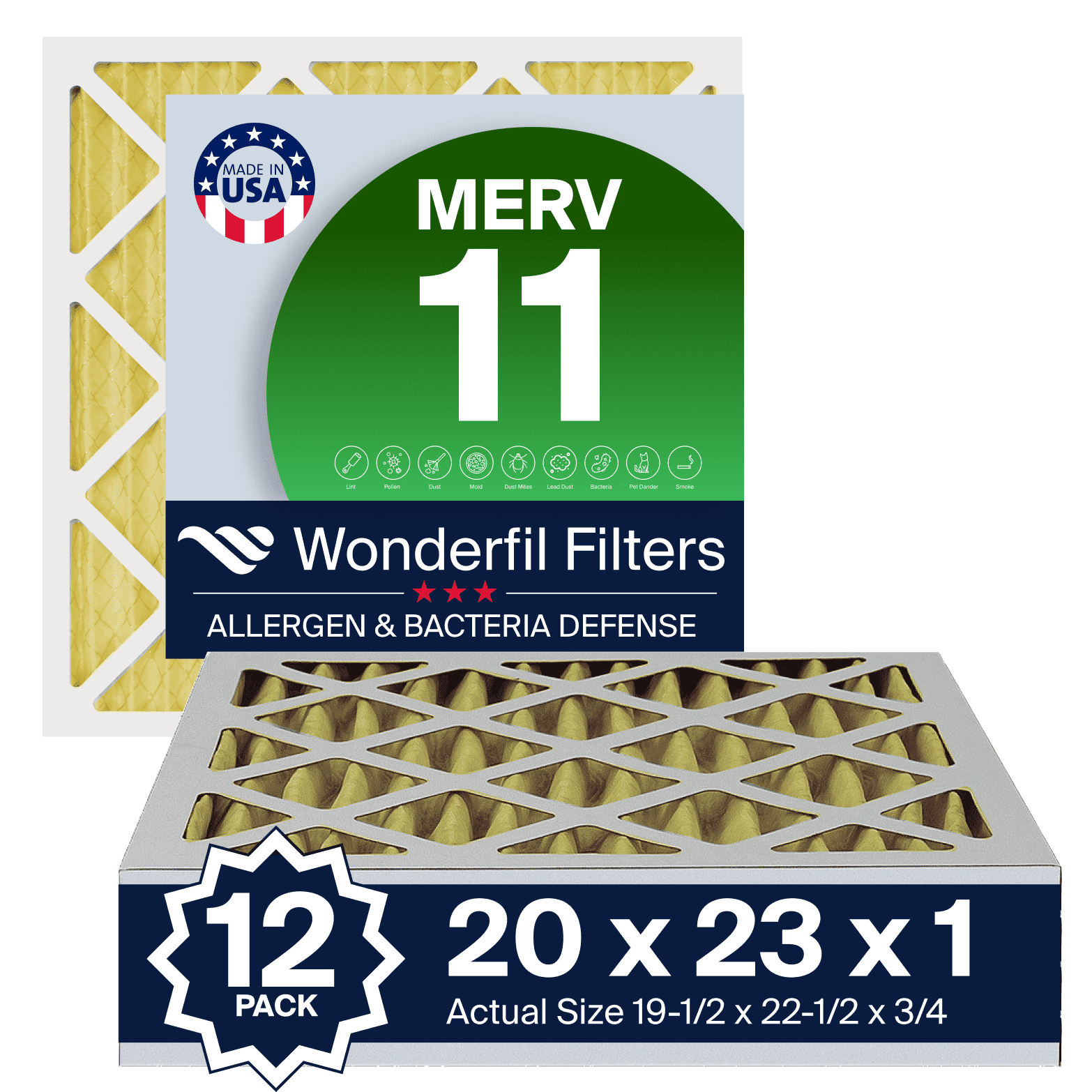 20x23x1 MERV 11 Air Filter (12-Pack) | Wonderfil Filters | Pleated HVAC ...