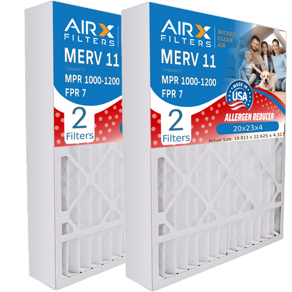 20x23x4 Air Filter MERV 11 Comparable to MPR 1000, MPR 1200 & FPR 7 Compatible with Bryant Carrier FILXXFNC-0024 Premium USA Made 20x23x4 Furnace Filter 2 Pack by AIRX FILTERS WICKED CLEAN AIR.