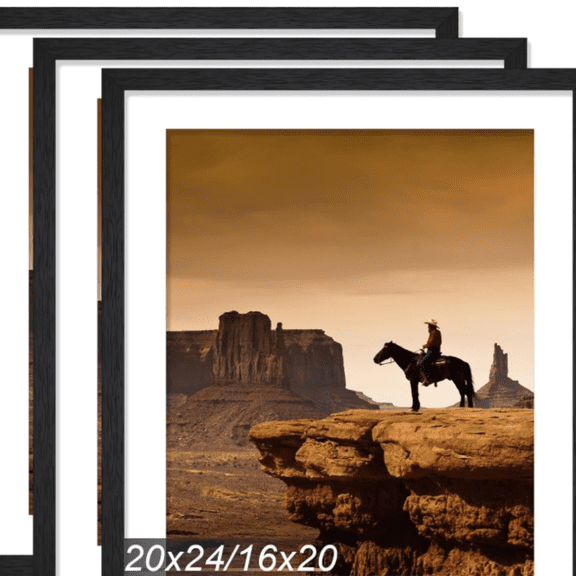 20x24 Picture Frame Set of 3, Engineered Wood Frame Display Photo 16 x 20 with Mat or 20 x 24 without Mat, 20by24 Frame with Black Wood Grain for Wall - 3 Pack/Black/20 x24