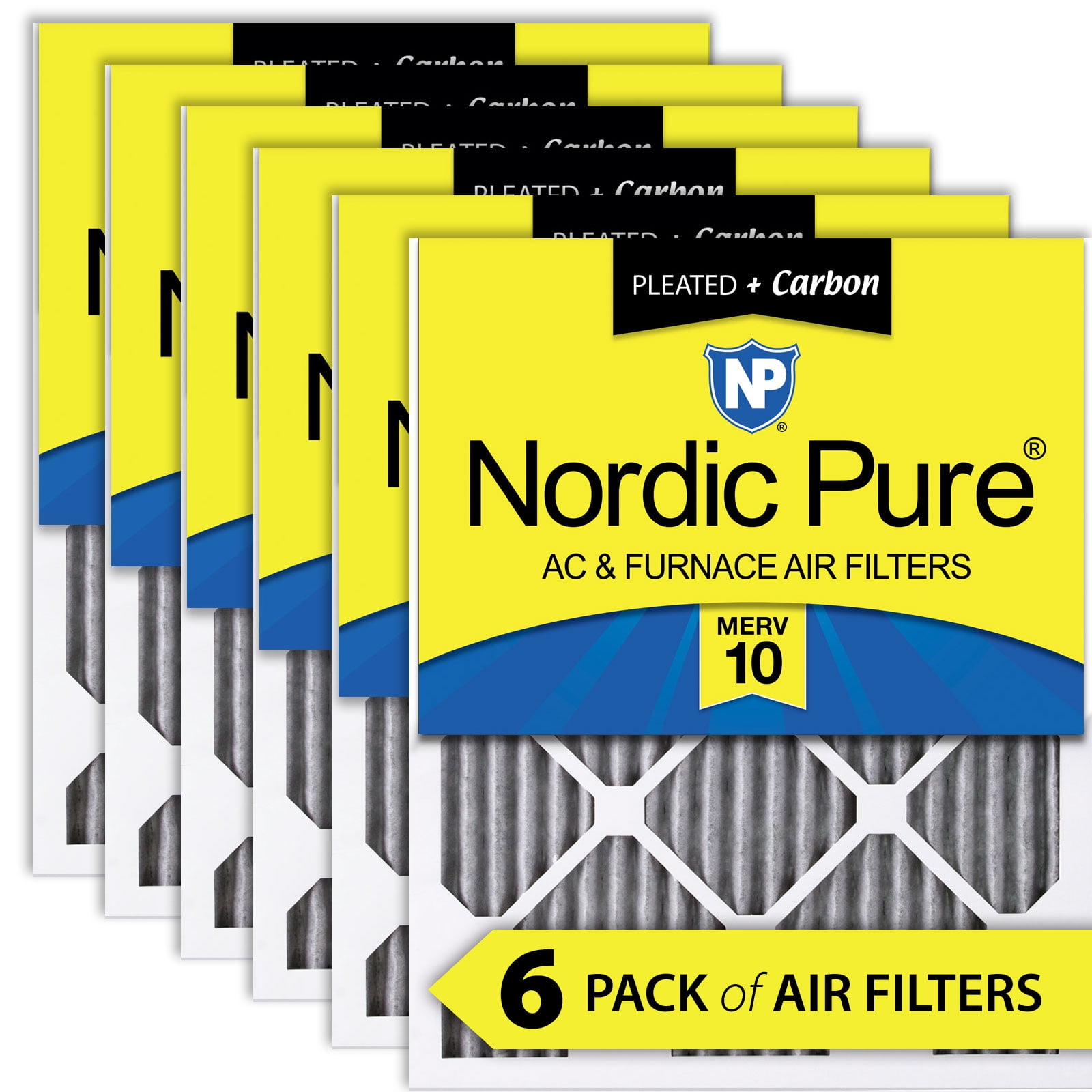 Nordic Pure 20x24x1 MERV 10 Pleated Carbon Furnace Air Filters, 6 Pack