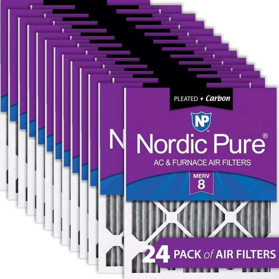 20x24x1 (19_1/2x23_7/16) Furnace Air Filters MERV 8 Pleated Plus Carbon 24 Pack