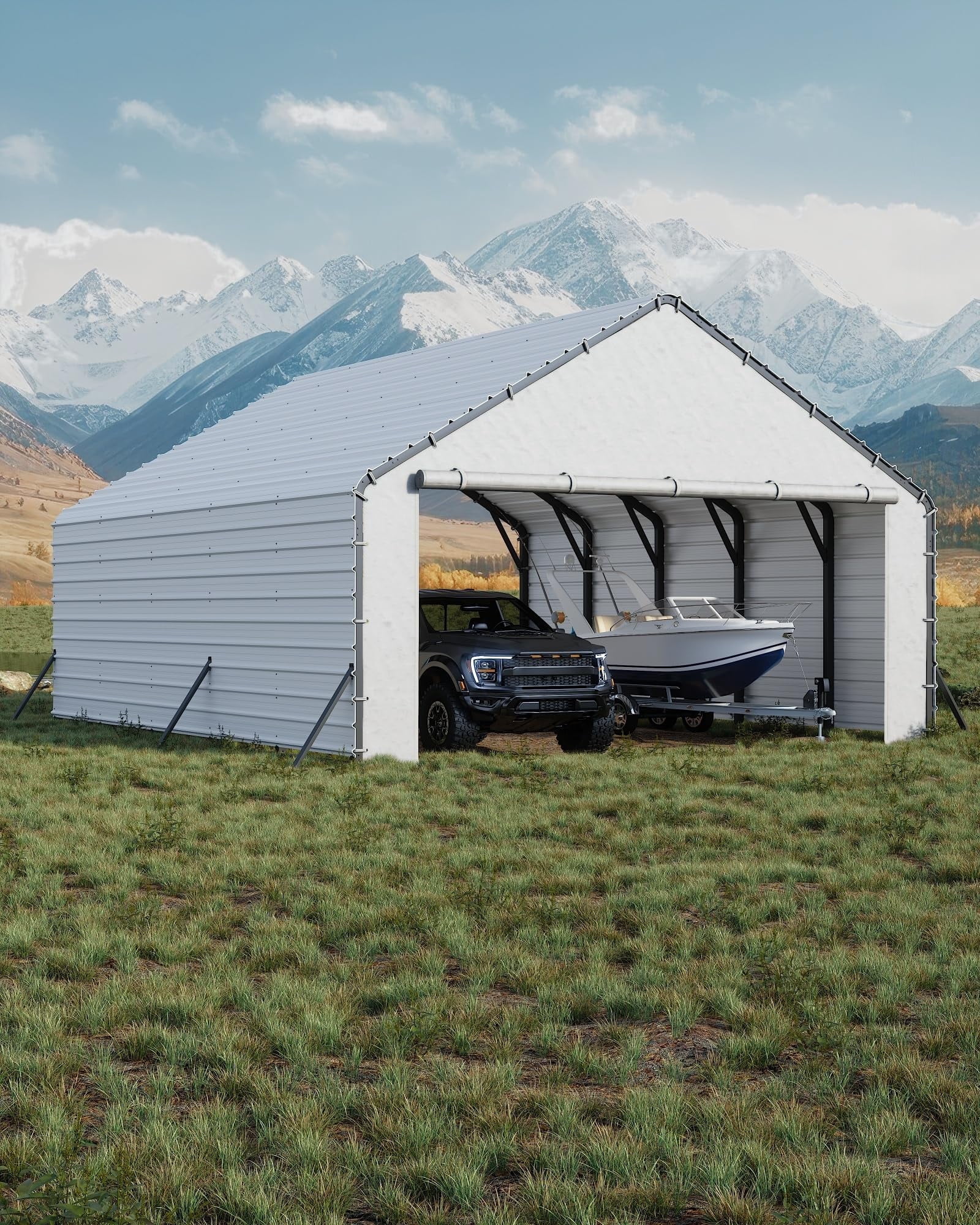 20x25 FT Roofing Panels for Metal Carport, Heavy Duty Galvanized Steel Carport Kits – 27 Ga. Ribbed Panels (60.23" x 19.68"), 16 Pcs, 132 sq ft Coverage – White