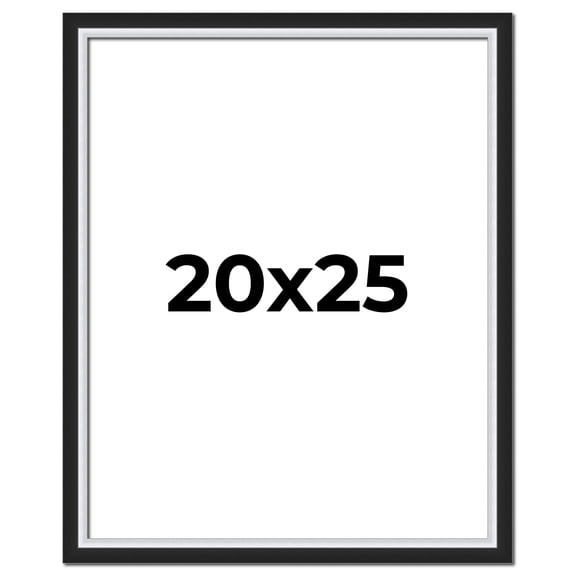 20x25 Frame Black & Silver Solid Wood Picture Frame Width 1.25 Inches | Interior Depth 0.75 Inches