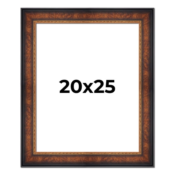 20x25 Frame Brown Walnut Gold Ornate Trim Solid Wood Plein Air Picture Frame | 3 Inch Moulding