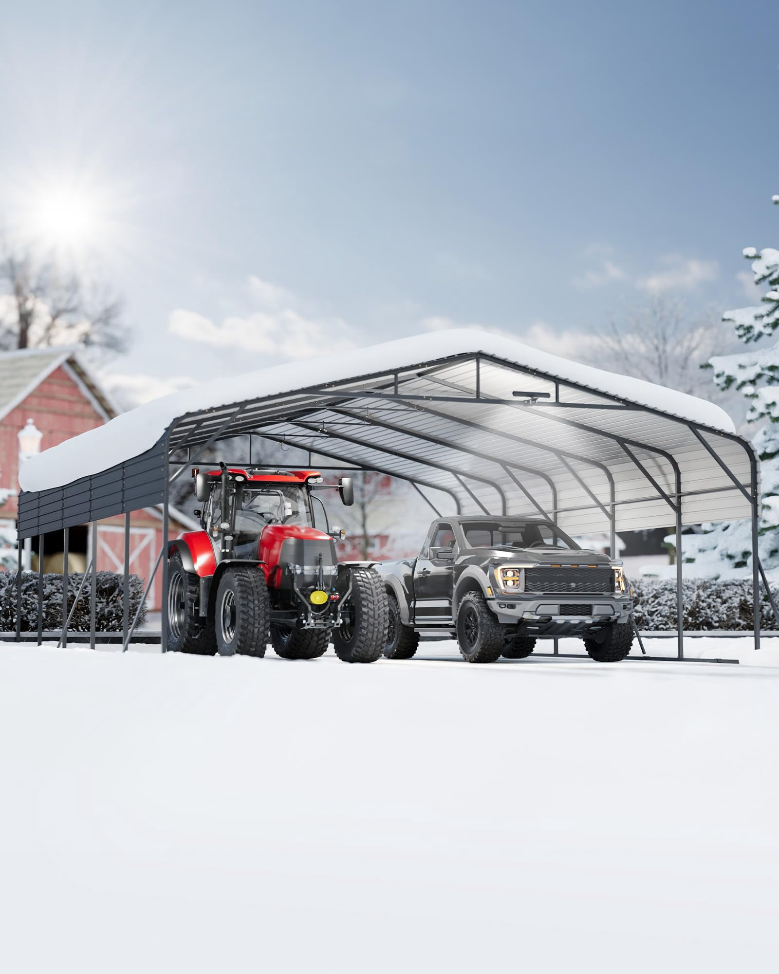 20x25FT Heavy Duty Metal Carport,Outdoor Portable Car Garage w/Led Light,Removable PE SideReinforced Base & Galvanized Steel Roof, Outdoor Car Port Canopy Shelter for Boats, Full-Sized Pickup Trucks