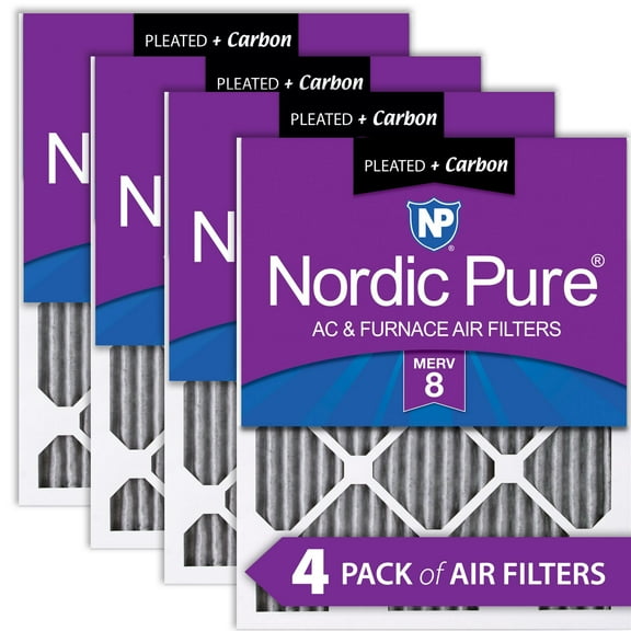 20x25x1 (19_1/2x24_1/2) Furnace Air Filters MERV 8 Pleated Plus Carbon 4 Pack