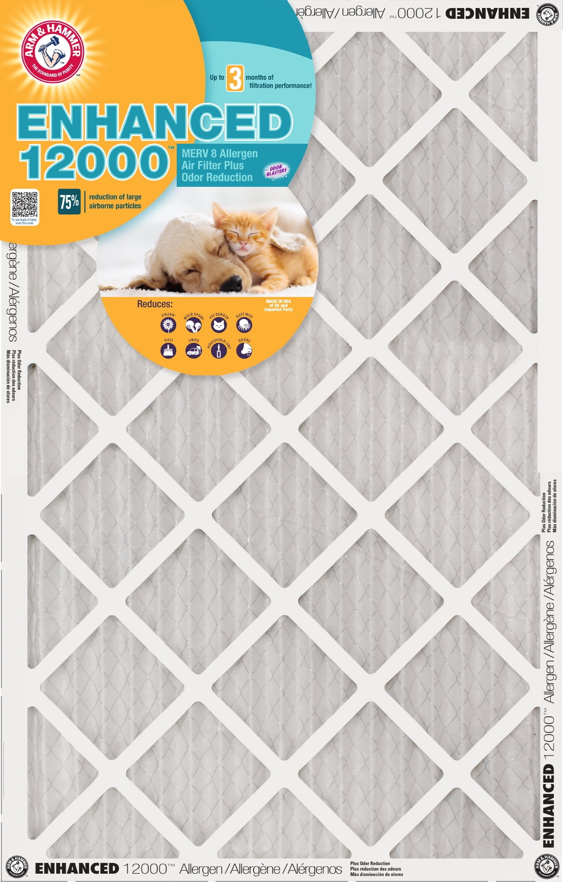 20x25x1 (19.75 x 24.75) ARM & HAMMER™ Enhanced Allergen 12000™ MERV 8 Air Filters
