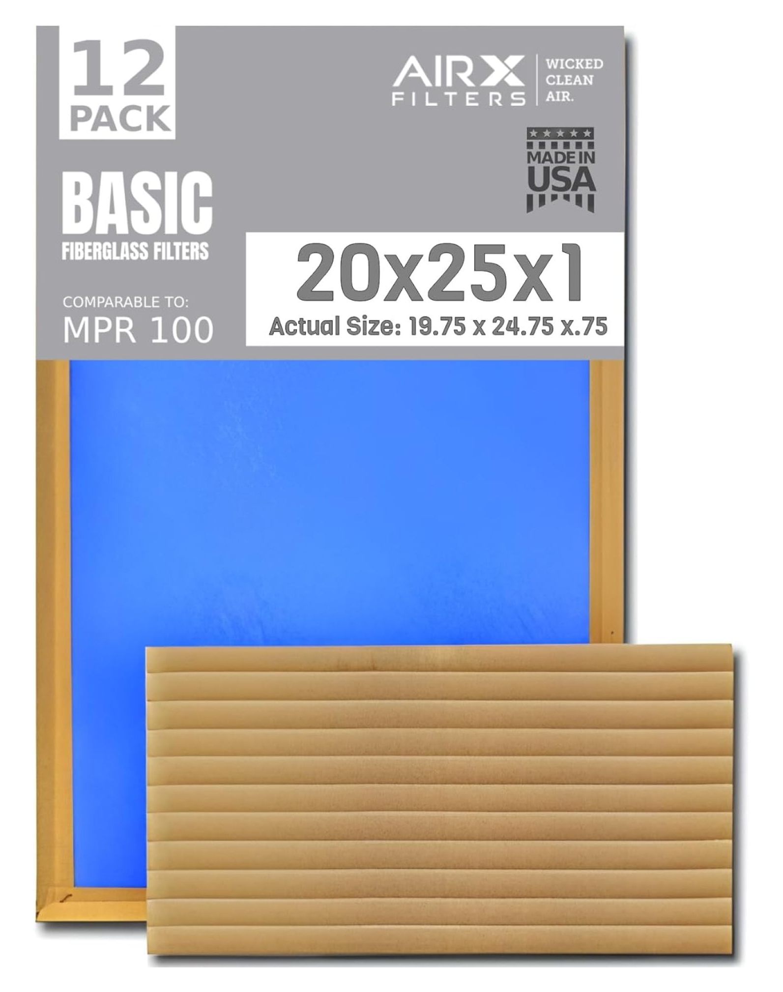 20x25x1 Air Filter Comparable to MPR 100 Basic Economy Furnace Filters
