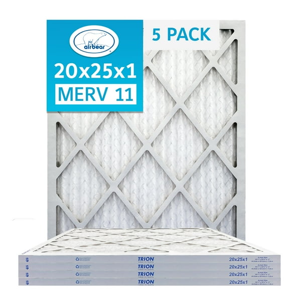 20x25x1 Air Filter MERV 11 (5-Pack) TRION Air Bear Pleated HVAC Air Filters Replacement (Actual Size 19.5 x 24.5 x .75)