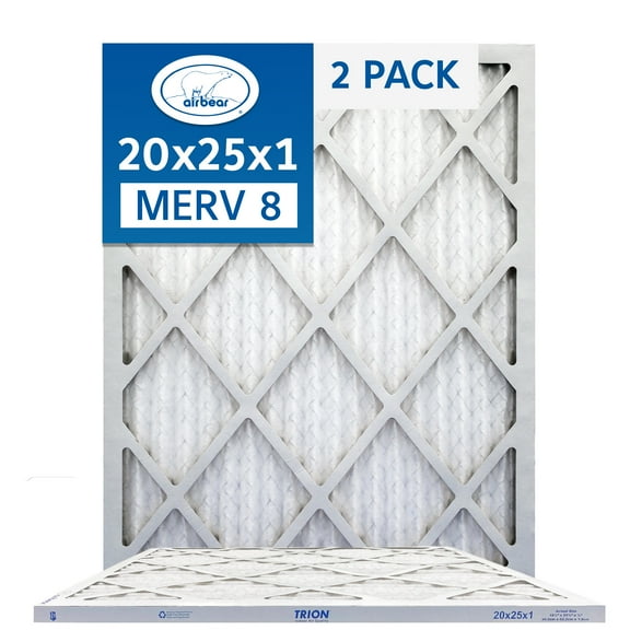 20x25x1 Air Filter MERV 8 (2-Pack) TRION Air Bear Pleated HVAC Air Filters Replacement (Actual Size 19.5 x 24.5 x .75)