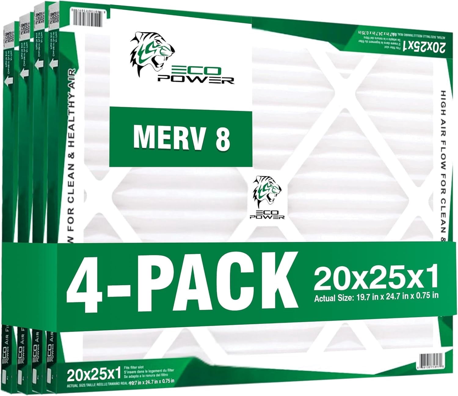 20x25x1 Air Filter MERV 8 (4-Pack) - Pleated Air Conditioner HVAC AC Furnace Air Filters Replacement (20x25x1 4-Pack)