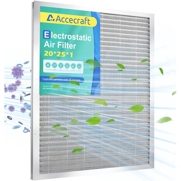 20x25x1 Electrostatic Air Filter, Washable & Reusable Aluminum AC/HVAC Furnace Filter, MERV 8, Lasts a Lifetime, Healthier Home or Office(Actual Size: 19.75"x24.65"x0.86")