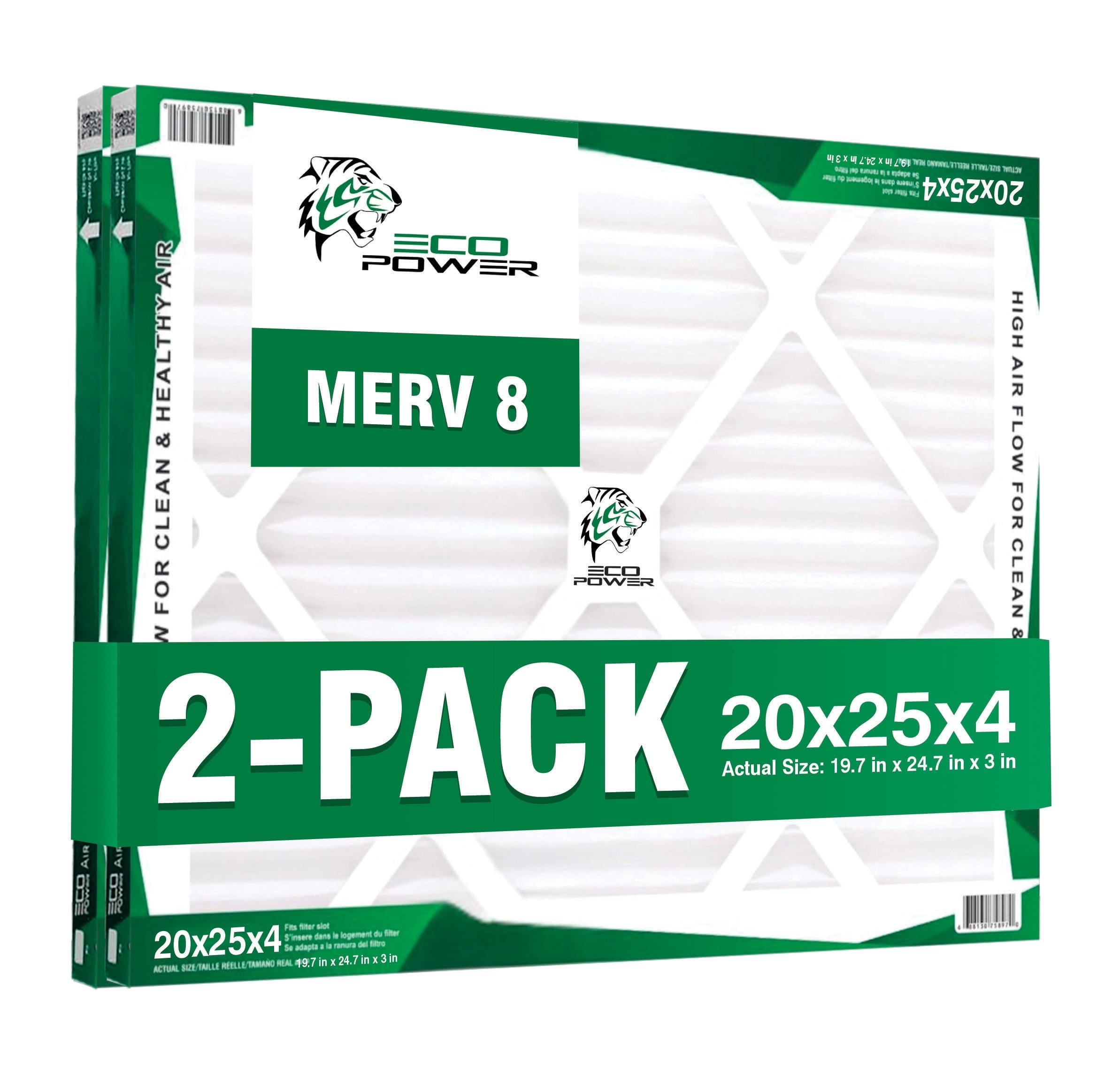 20x25x4 Air Filter MERV 8 (2-Pack) - Pleated Air Conditioner HVAC AC Furnace Air Filters Replacement (20x25x4 2-Pack)