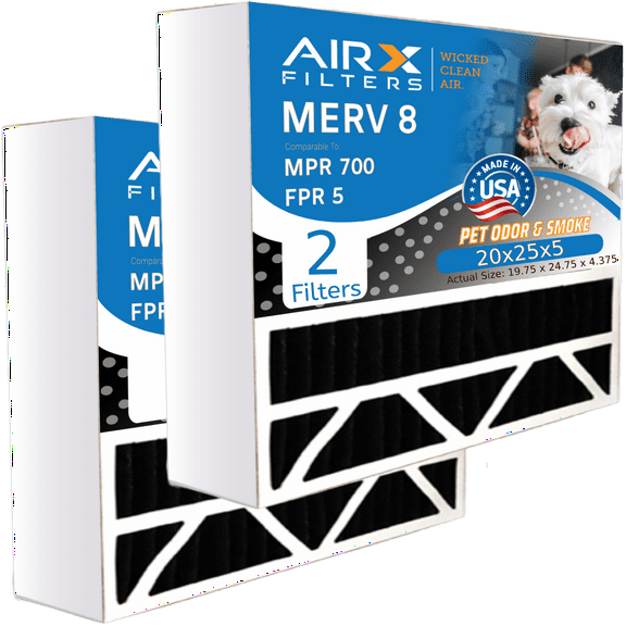 20x25x5 Air Filter Odor Eliminator Carbon Filter MERV 8 Comparable to MPR 700 & FPR 5 Compatible with Bryant Carrier FILXXCAR0020 2 Pack by AIRX FILTERS WICKED CLEAN AIR.