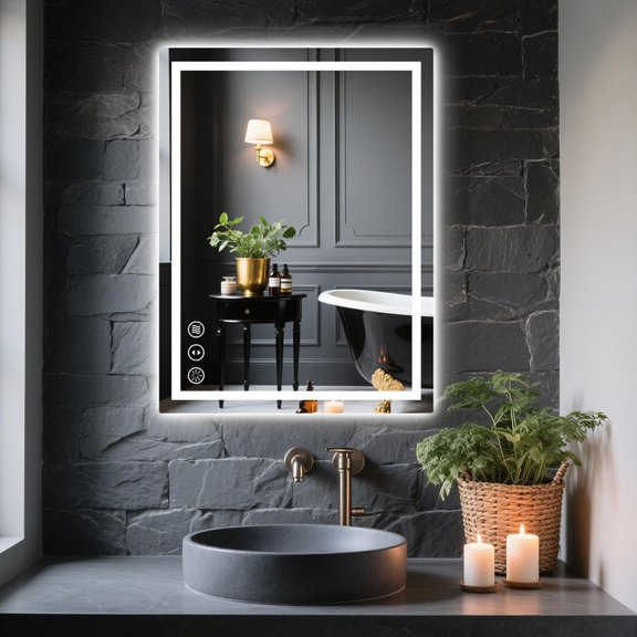 20x28 Bathroom Mirror with Lights, Anti Fog Vanity Mirror Wall Mounted, Dimmable Front Light and Backlight, Memory Function Tempered Glass Shatter Proof ETL Listed