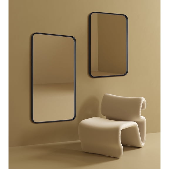 20x28'' Black Mirrors for Bathroom, Matte Black Bathroom Vanity Mirror, Rounded Rectangle Mirror, Stainless Steel Anti-Rust Tube Metal Frame Wall Mounted Mirror, Vertically/Horizontal Hanging