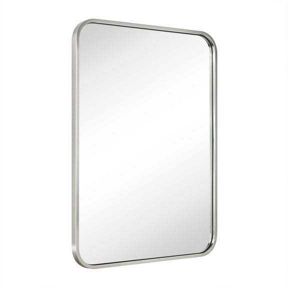 20x28'' Brushed Nickel Mirrors for Bathroom,Bathroom Vanity Mirror, Rounded Rectangle Mirror, Stainless Steel Anti-Rust Tube Metal Frame Wall Mounted Mirror, Vertically/Horizontal Hanging