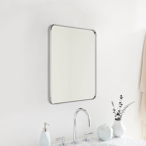20x28'' Chrome Mirrors for Bathroom,Chrome Bathroom Vanity Mirror, Rounded Rectangle Mirror, Stainless Steel Anti-Rust Tube Metal Frame Wall Mounted Mirror, Vertically/Horizontal Hanging