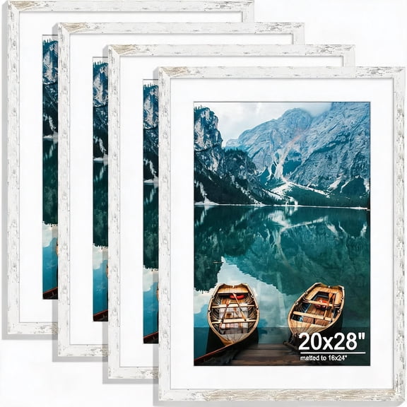 20x28 Distressed White Wood-Style Picture Frame Set of 4