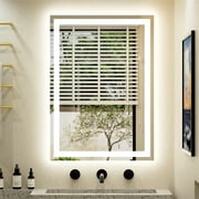 JSneijder 20x28 inch LED Bathroom Mirror, Wall Mounted Frameless Lighted Bathroom Mirror, Dimmable, Anti-Fog, Horizontal/Vertical