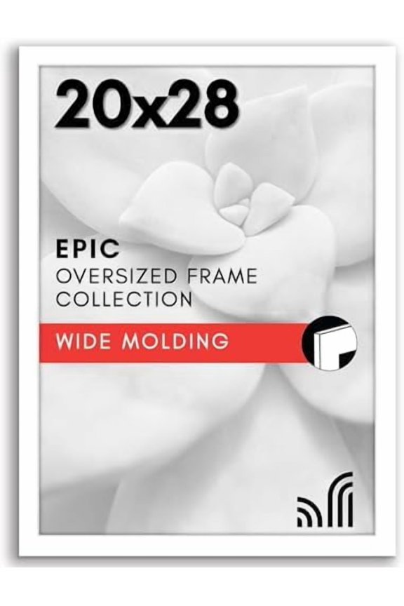 20x28 Picture Frame with Polished Plexiglass - White Picture Frame - Wide Photo Frames Made of Engineered Wood for Vertical or Horizontal Wall Display - Epic Collection - White