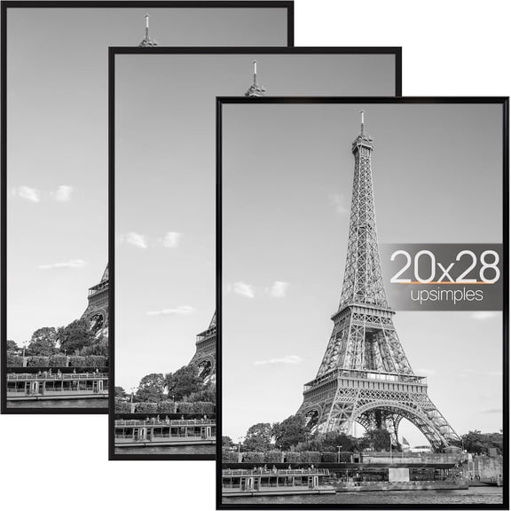 20x28 Poster Frame, Easy Slide-In Assembly, Black, 3 Pack | Gallery Wall 20 x 28 Picture Frames Set for Family, Wedding, Christmas, Easy to Change Photos