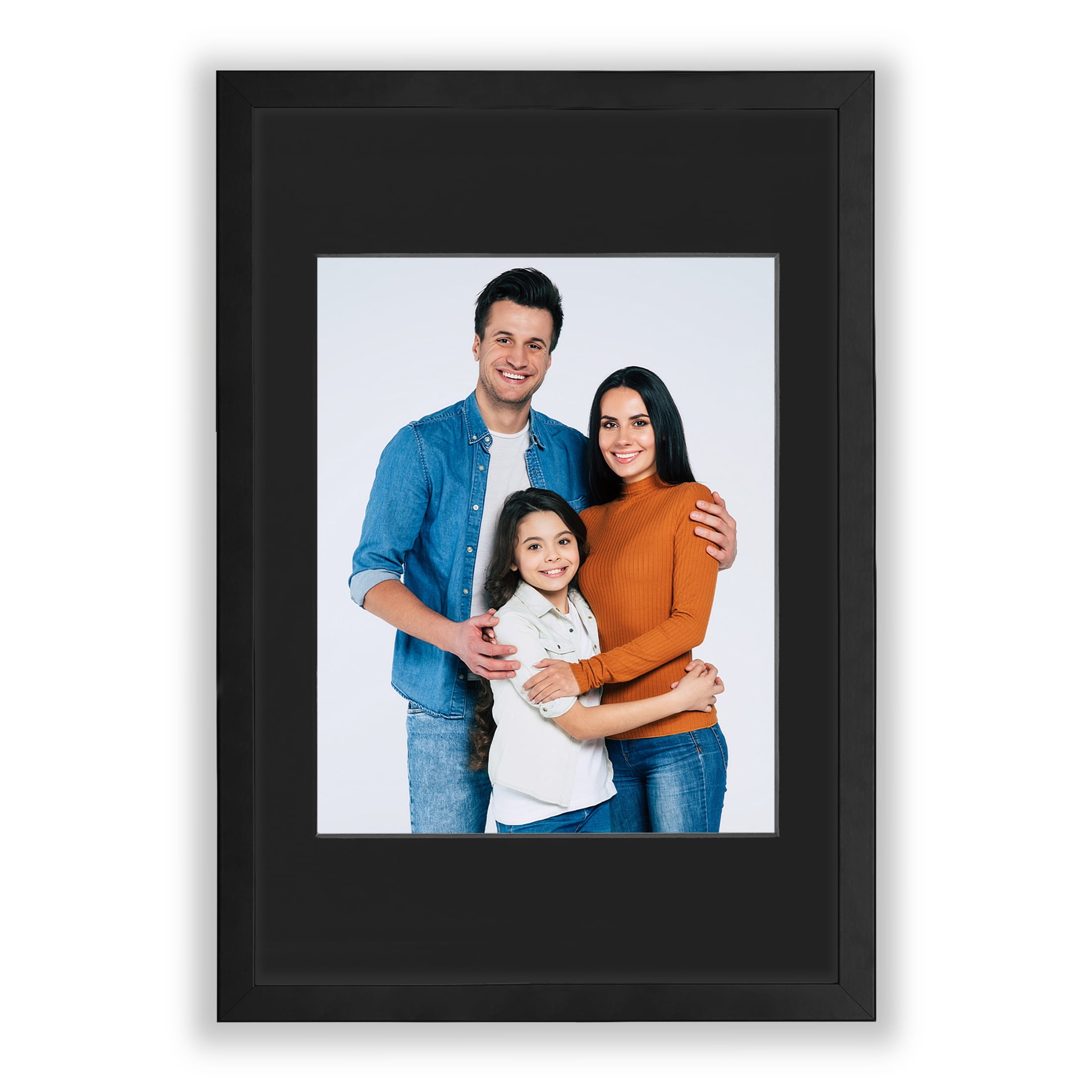 20x30 1.25" Black Wood Picture Frame, Displays 16x20 Photo with Black Mat