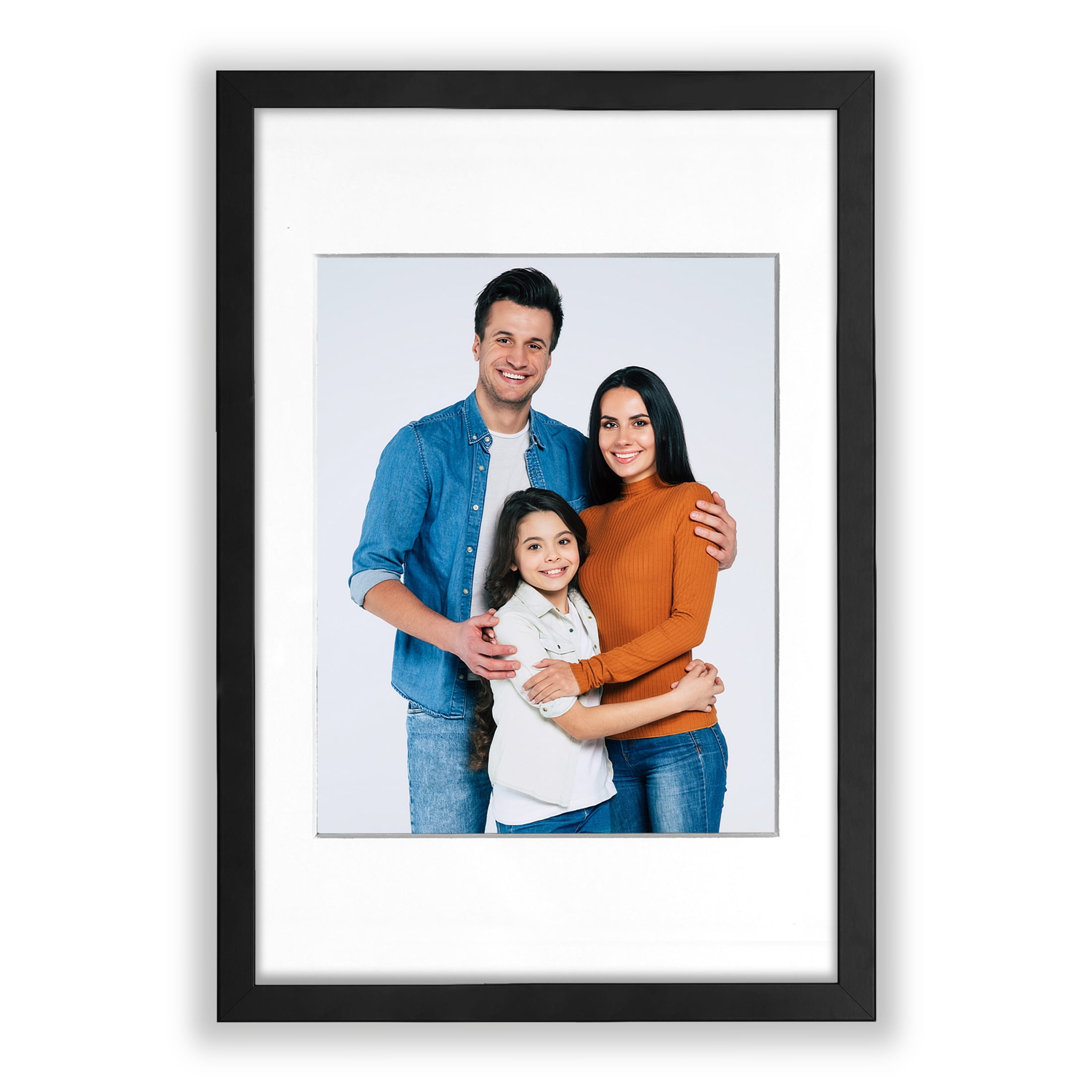 20x30 1.25" Black Wood Picture Frame, Displays 16x20 Photo with White Mat