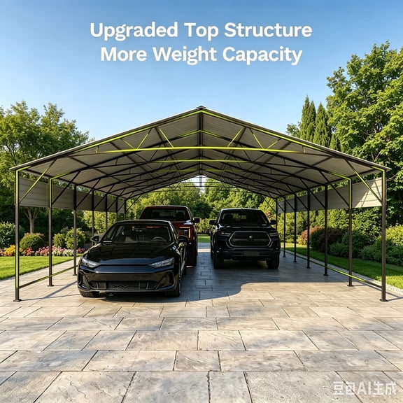 20x30 FT Metal Carport, Oversized Carport Garage with Enhanced Base, Outdoor Galvanized Car Shelter, Heavy Duty Carports Canopy, for Car, Boats and Tractors