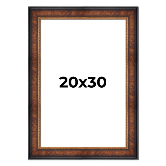 20x30 Frame Brown Walnut Gold Ornate Trim Solid Wood Plein Air Picture Frame | 3 Inch Moulding
