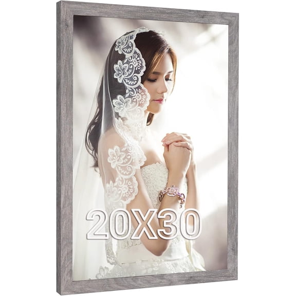 20x30 Frame Rustic Grey, 30x20 Picture Poster Frame, Horizontal Vertical Hanging, Large 20 by 30 Wall Gallery Family Concert Portrait Photo Frame Anniversary/Birthday/Wedding/Thank you/Christmas Gift