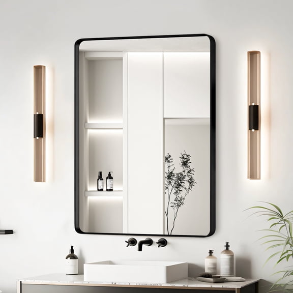 20x30 Inch Black Aluminum Frame Bathroom Mirror with HD Clear Reflection & Shatter-Resistant Design, Easy Install Wall Mount Vanity Mirror for Modern Bathrooms