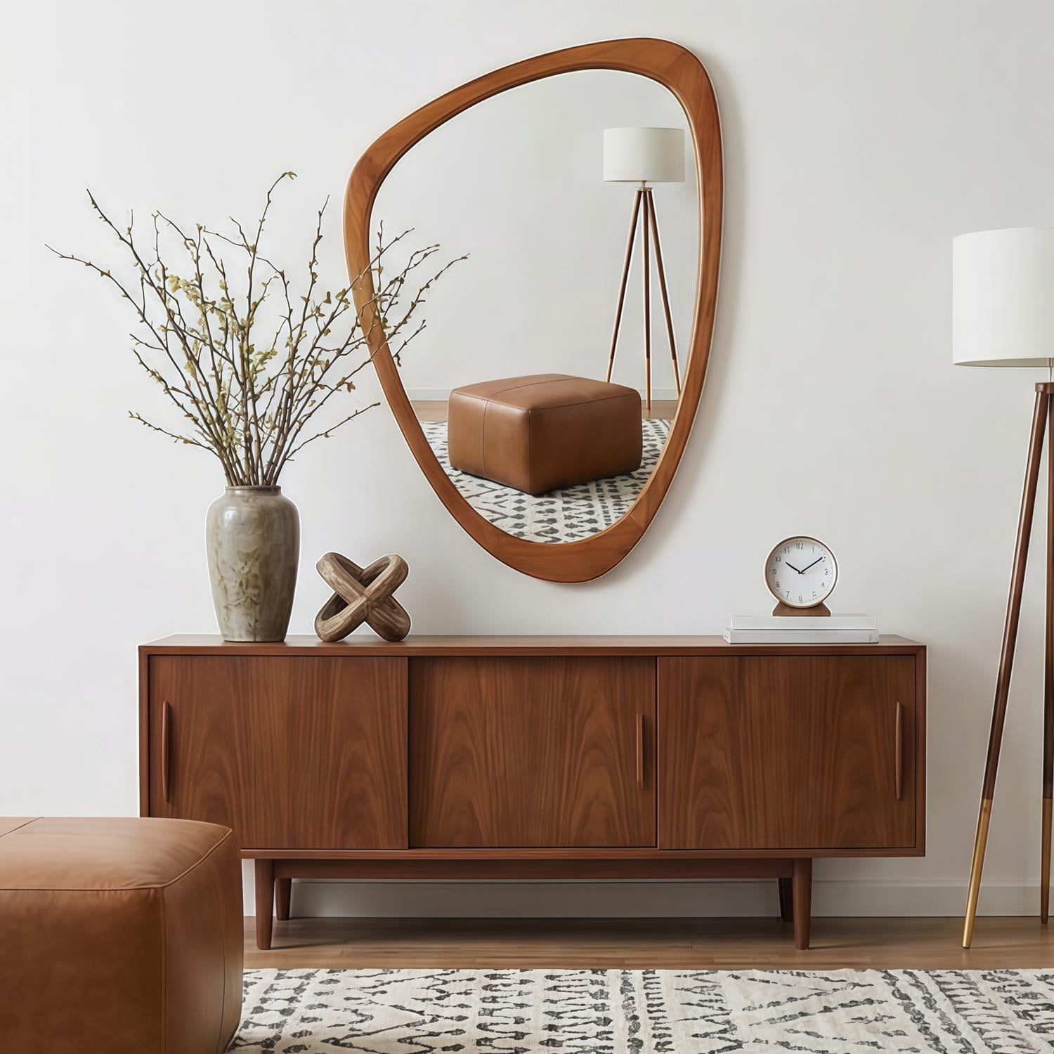 20x30-Inch Irregular Solid Wood Frame Mirror, Decorative Wall Mirror and Vanity Mirror for Bedroom Bathroom Living Room Entryway, Yellowish Brown