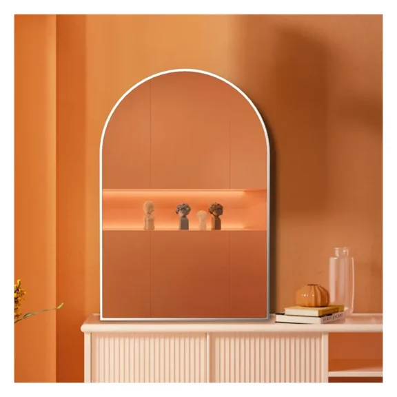 20x30 Inch Silver Metal Framed Arched Bathrrom Mirror for Wall.(W2203134107) Silver + Classic + MDF+glass + Aluminum,MDF,Mirror