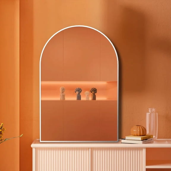 20x30 Inch Silver Metal Framed Arched Bathroom Mirror - Modern Wall Mirror for Bathroom, Vanity & Powder Room Decor