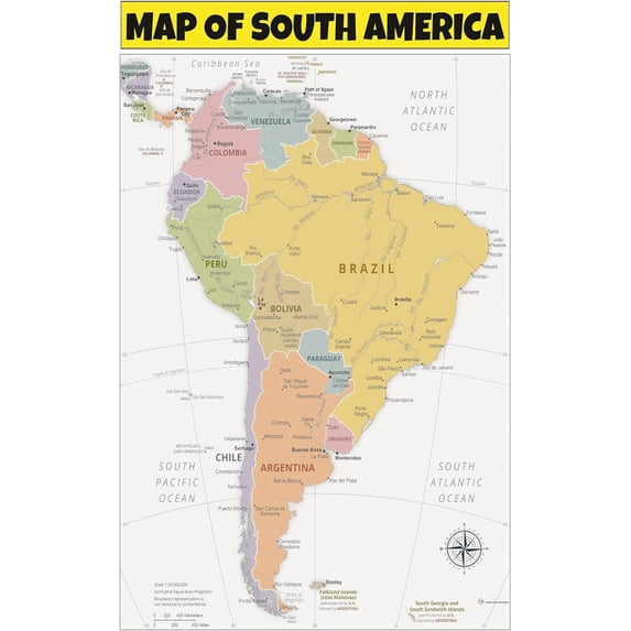 20x30 Map of South America - Laminated Wall Map Poster Print Perfect for Classrooms and Homes - Vivid Imagery with Bright Colors