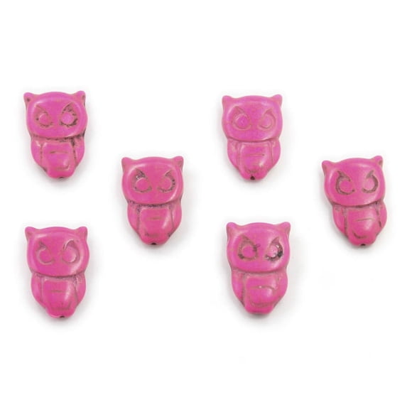 20x30 Pack Of 6 Deep Pink Howlite Carved Owl Beads Genuine Gemstone Natural Jewelry Making