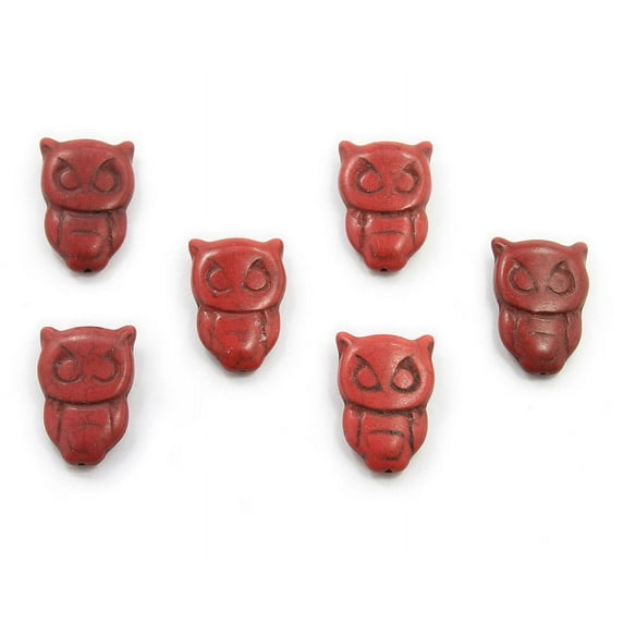 20x30 Pack Of 6 Red Howlite Carved Owl Beads Genuine Gemstone Natural Jewelry Making