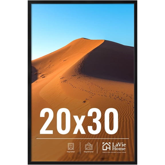20x30 Picture Frame for Wall Display, 20x30 Black Picture Frame with HD Plexiglas, 20 x 30 Poster Frame 1 Pack, Display Frame for Vertical or Horizontal, Classic Collection