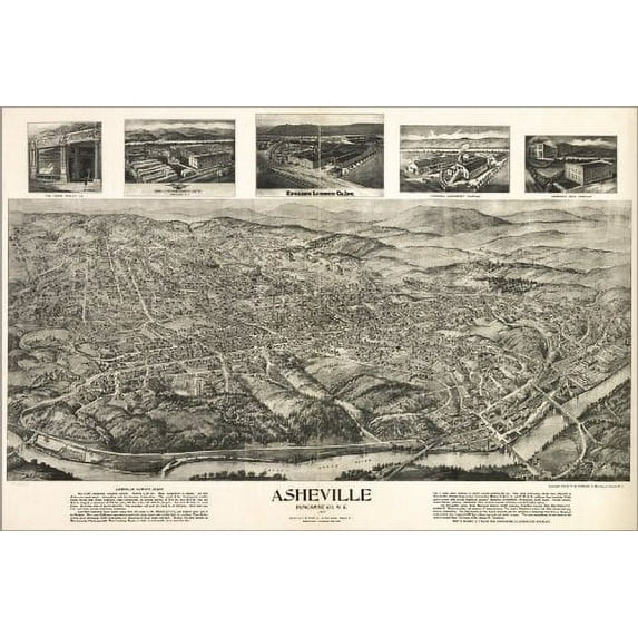 20x30 Poster; Birdseye View Map Asheville North Carolina 1912