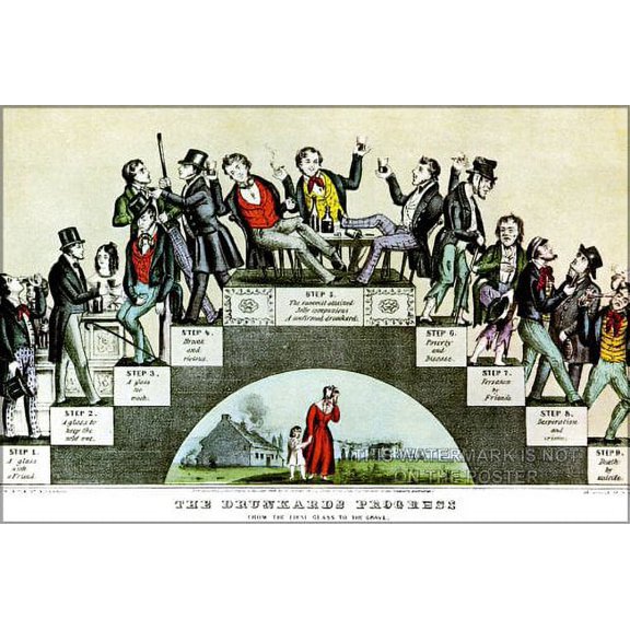 20x30 Poster; Drunkard'S Progress A Lithograph By Nathaniel Currier Supporting The Temperance Movement, January 1846 (Prohibition Beer Brewing Making)